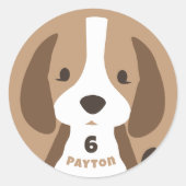 Sticker Rond Mignonne Chien Chien Âge et nom Fête d'anniversair (Devant)