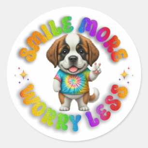 Sticker Rond Mignonne Chiot Positif Santé Mentale Coloré Amusan