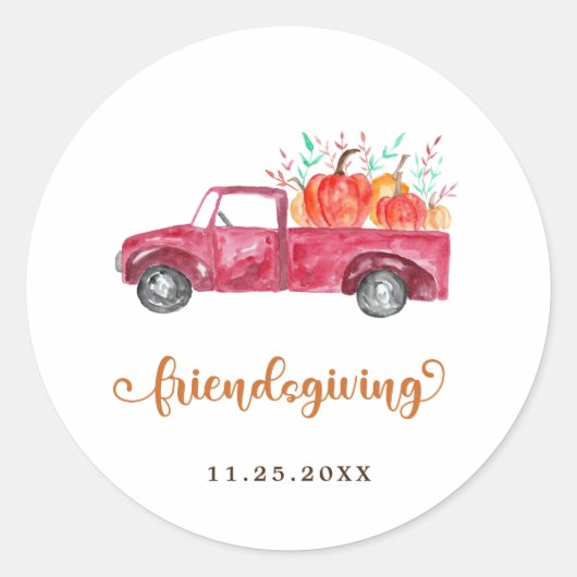Sticker Rond Mignonne Citrouilles de Camion Rouge de Thanksgivi (Devant)