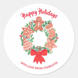 Sticker Rond Mignonne couronne de biscuits de Noël