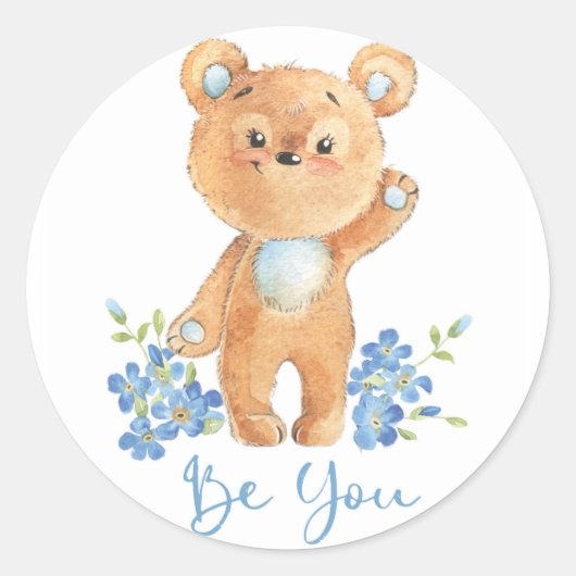 Sticker Rond Mignonne de motivation pour l'ours en peluche Soye (Devant)