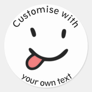 Sticker Rond Mignonne Drôle Joyeux Tongue Visage Sortie Texte 