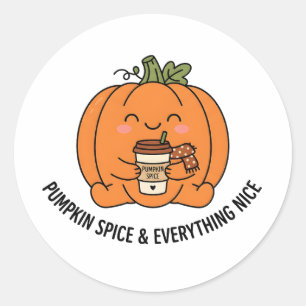 Sticker Rond Mignonne Épice de Citrouille Saison Automne
