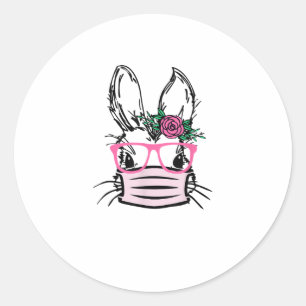 Sticker Rond Mignonne face lapin avec lunettes Masque Visage Ra