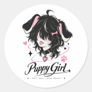 Sticker Rond Mignonne Fille Chienne Anime Âme Douce