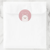 Sticker Rond Mignonne fille rose Heureuse Llama Nom de l'enfant (Sac)
