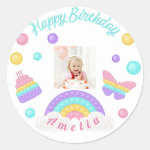 Sticker Rond mignonne gâteau papillon rose sur mesure JEUX ANNI