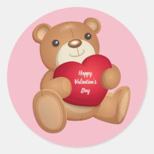 Sticker Rond Mignonne Heureuse Sainte-Valentin Teddy Bear