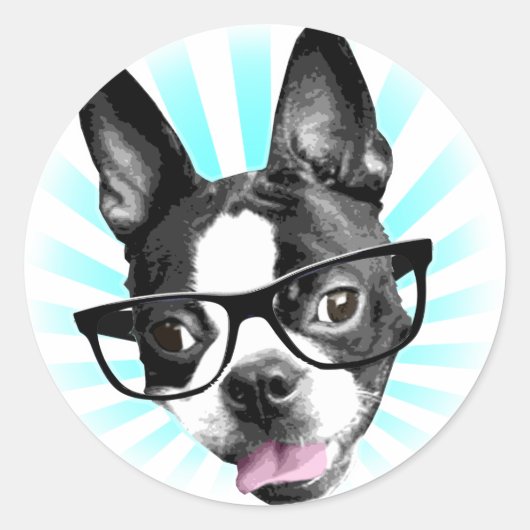 Sticker Rond Mignonne ! Hipster Boston Terrier (Devant)