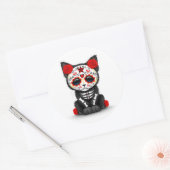 Sticker Rond Mignonne Journée Rouge du chat Kitten Mort, blanc (Enveloppe)