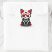 Sticker Rond Mignonne Journée Rouge du chat Kitten Mort, blanc (Sac)