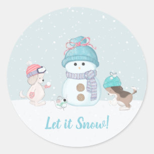 Sticker Rond Mignonne laissez-le neiger