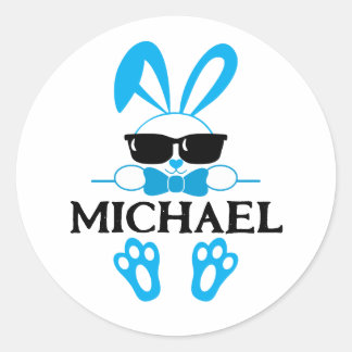 Sticker Rond Mignonne Lapin Bleu Avec Lunettes De Soleil Bébé N