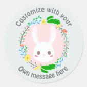 Sticker Rond Mignonne lapin de Pâques Face Fleur Wreath personn (Devant)