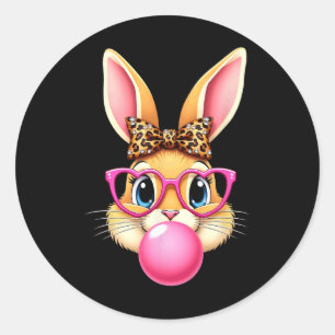 Sticker Rond Mignonne lapin de Pâques Lapin Bubble Gum Fille Fe