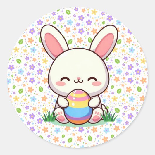 Sticker Rond Mignonne lapin de printemps/Pâques avec oeuf (Devant)