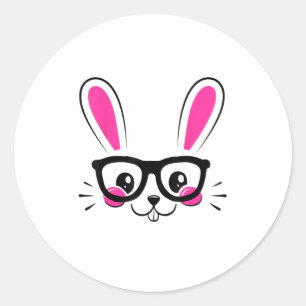 Sticker Rond Mignonne Lapin Face Lapin De Pâques Drôle Lapin Fi