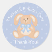 Sticker Rond Mignonne lapin Lapin Premier anniversaire Merci de (Devant)
