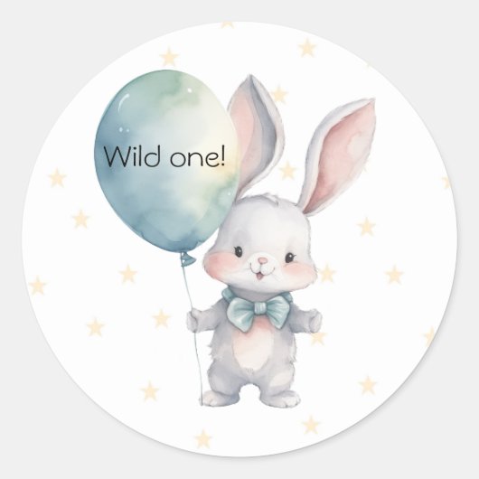 Sticker Rond Mignonne Lapin Wild Un 1er anniversaire fête (Devant)