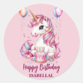 Sticker Rond mignonne licorne magique princesse fille anniversa (Devant)