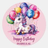 Sticker Rond mignonne licorne magique princesse fille anniversa (Devant)