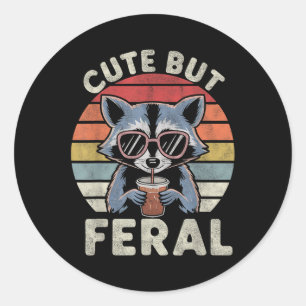 Sticker Rond Mignonne Mais Feral Funny Racoon Sungles Pour Todd