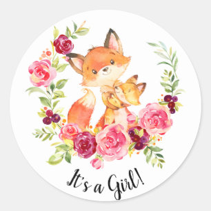 Sticker Rond Mignonne Maman & Baby Fox C'est une chatte Fille F
