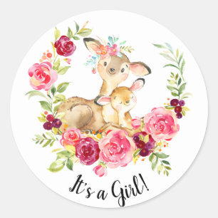 Sticker Rond Mignonne Maman & Bébé Cerf C'est une chatte Fille 