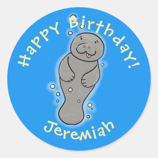 Sticker Rond Mignonne manatée bébé avec bulles illustration (Devant)