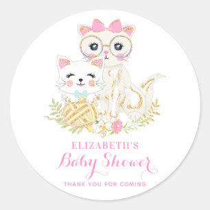 Sticker Rond Mignonne Mère et Fille Chats Baby shower Floral