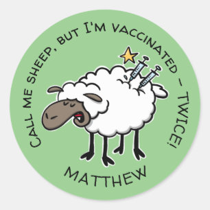 Sticker Rond Mignonne Mouton Cartoon Vacciné Deux Fois Avec Vot