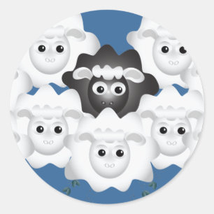 Sticker Rond Mignonne mouton noir de la famille