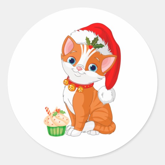 Sticker Rond Mignonne Noël Orange Kitten, Chat (Devant)