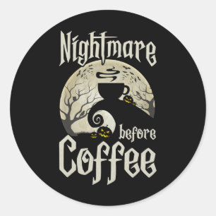 Sticker Rond Mignonne nuit effrayante avant café Halloween Fun