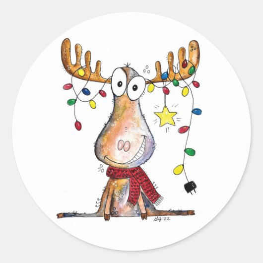 Sticker Rond Mignonne orignal de Noël (Devant)