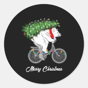 Sticker Rond Mignonne Ours Portant Un Cadeau Arbre De Noël Pour