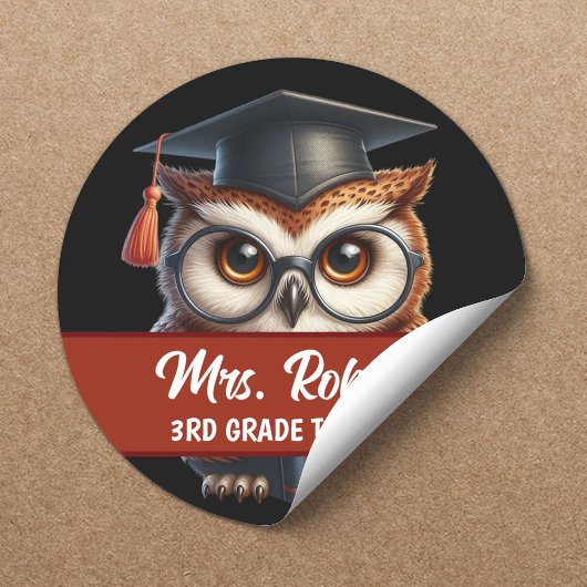 Sticker Rond Mignonne OWL dans les lunettes Enseignant de Tuteu