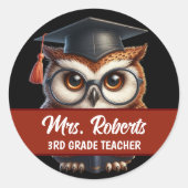 Sticker Rond Mignonne OWL dans les lunettes Enseignant de Tuteu (Devant)