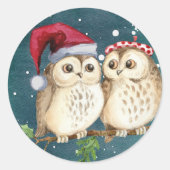 Sticker Rond Mignonne Père Noël Owls Enveloppe de Noël Classic  (Devant)