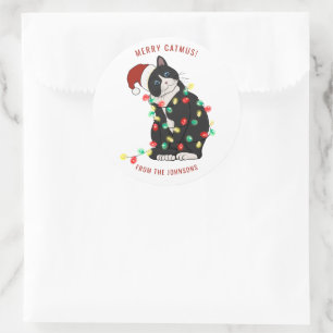 Sticker Rond Mignonne Personnalisée Merry CatMus Drôle Noël