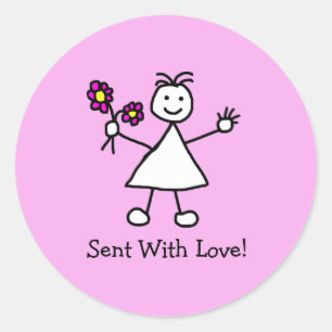 Sticker Rond Mignonne Petite Fille Envoyée Avec Amour