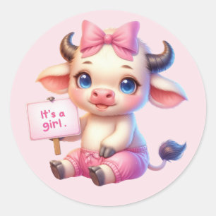 Sticker Rond Mignonne petite fille pingouin Vache