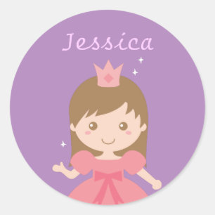 Sticker Rond Mignonne Princesse, rose pour les petites filles