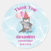 Sticker Rond Mignonne Rose fille mer Otter Anniversaire Merci d (Devant)