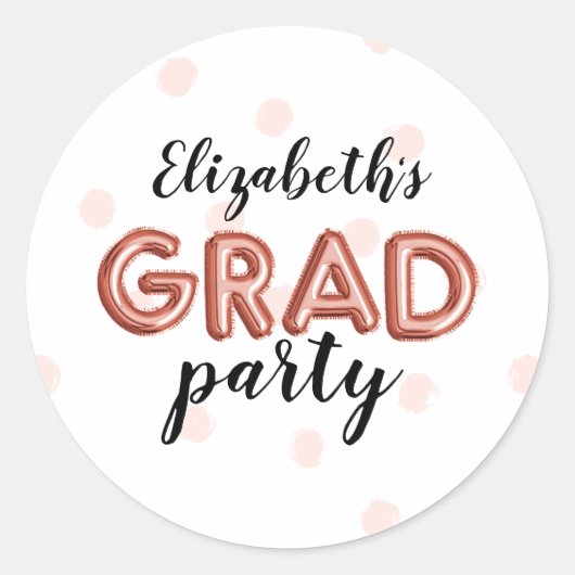 Sticker Rond Mignonne Rose Gold Balloon Lettres Grad Party (Devant)