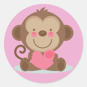 Sticker Rond Mignonne singe de la Saint-Valentin Animée