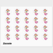 Sticker Rond Mignonne sirène rose (Feuille)