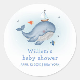 Sticker Rond Mignonne Sous Le Baby shower Garçon See Whale Naut