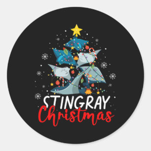 Sticker Rond Mignonne Stingray Arbre de Noël Pyjama Corresponda
