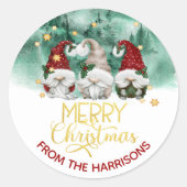 Sticker Rond Mignonne Trois Gnomes Joyeux Noël Forêt Classique  (Devant)